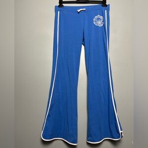 RARE! Y2K Blue Women's Flared Track Pants with White Trim